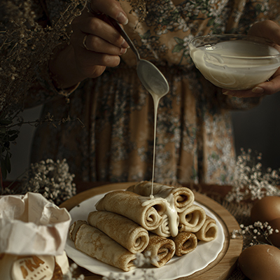 Crepes con chantilly y salsa de chocolate 